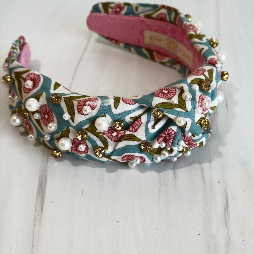 BETH LADD KNOTTED PEARL RHINESTONE PREPPY COQUETTE HEADBAND COLLEGE PREP - Picture 8 of 9